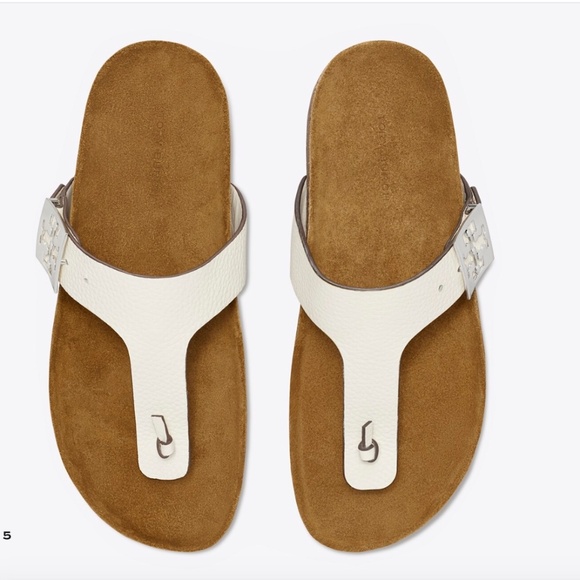New in Box Tory Burch Mellow T-Strap Sandals | Size 8 | Blanc/Light Oak - Picture 3 of 10